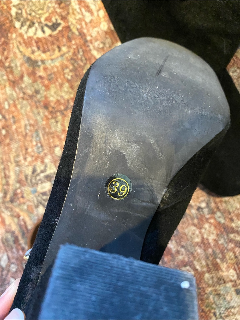 Anthropologie/Pied Juste Black Suede Ankle Boots with Tan Buckle Straps. Size 9 - Picture 7 of 11